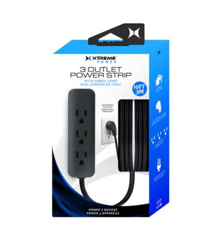 Xtreme 3 Outlet Power Strip w/ 10Ft Fabric Cord