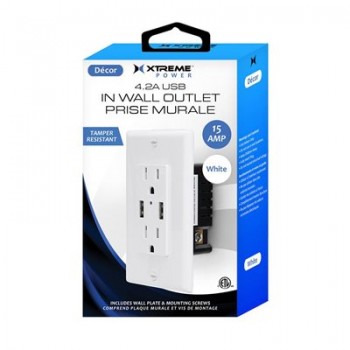 Prise Murale Avec 2 ports USB 4.2A de Xtreme- Blanche