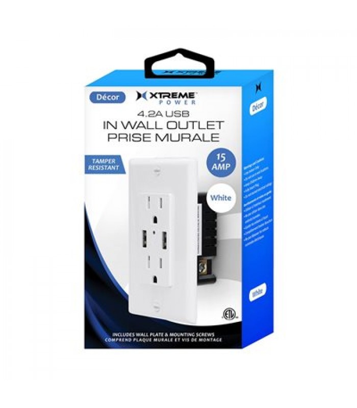 Prise Murale Avec 2 ports USB 4.2A de Xtreme- Blanche