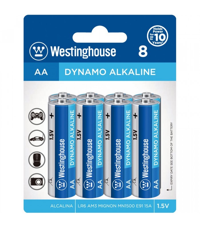 Pile Dynamo Alcaline Westingjouse AA - Paquet de 8