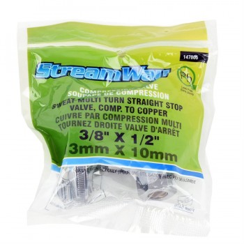 Robinet d'arrêt droit multi-tours Sweat 1/2 po Cuivre x 3/8 po OD de StreamWay