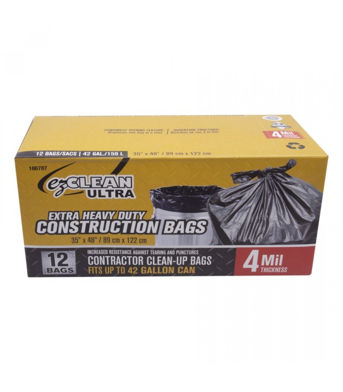ezClean 12pc Construction Bag 35in x48in (4 mil) Black