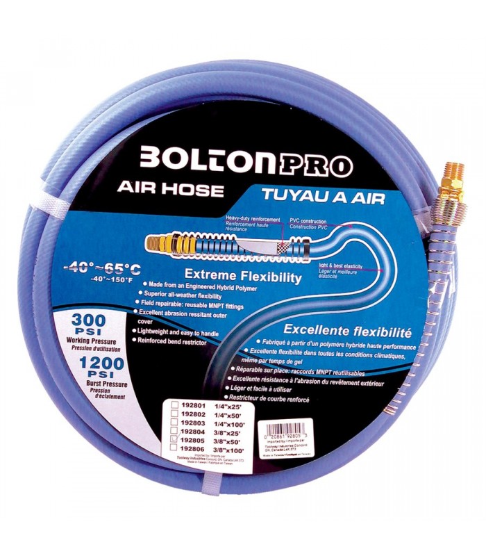 Tuyau dair Bolton 3/8 po. X 50 pi. Coupleur rapide en PVC flexible et prise avec NPT femelle 1/4 po.