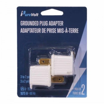 PureVolt Adaptateur de prise mise à la terre - 125V - 15A - Paquet de 2