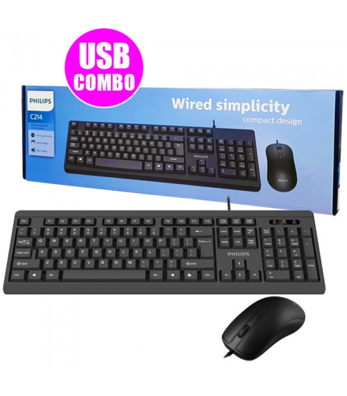 Philips C214 USB Wired Keyboard & Mouse Combo Black