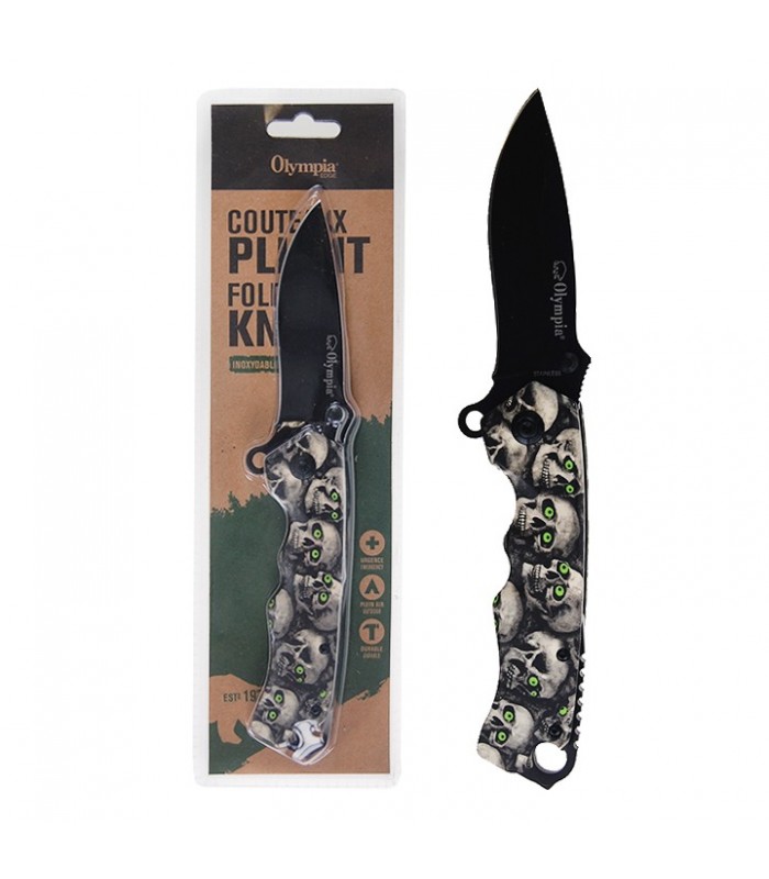 OLYMPIA - FOLDING KNIFE, GREY SKULLS