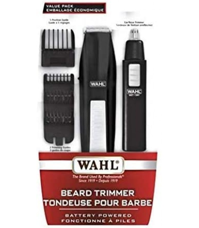 Wahl Beard Trimmer with Ear/Nose Trimmer- Battery operated- Value Pack