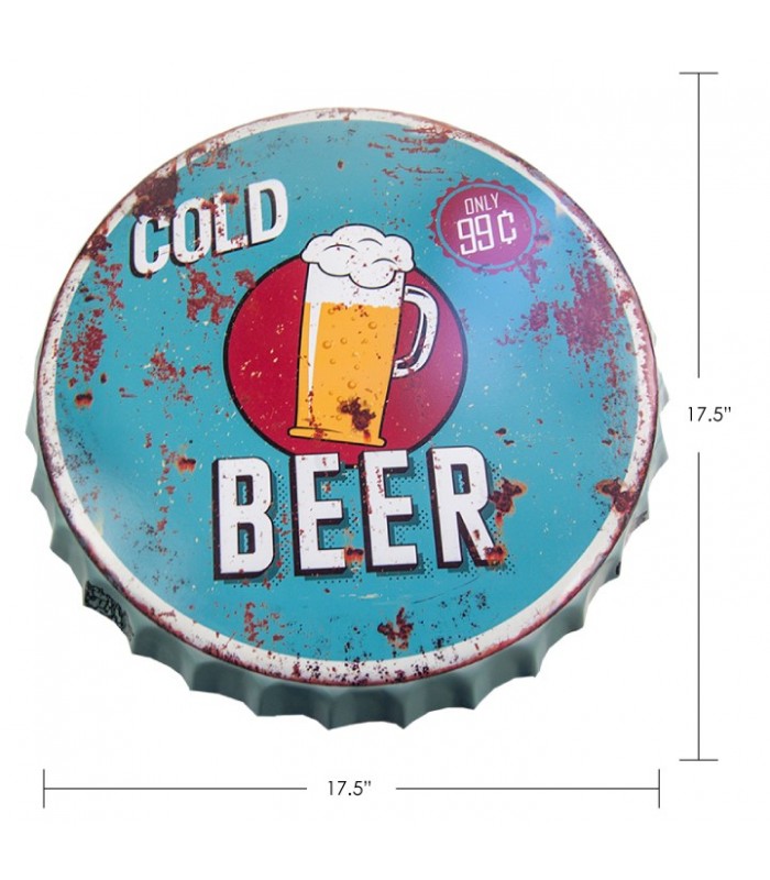 Metal Sign Bottle Cap (COLD BEER) 17.5 Diameter