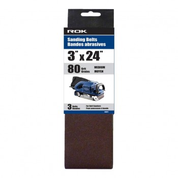 Bande abrasive 3" X 24" 80 Grains 3 pièces ROK