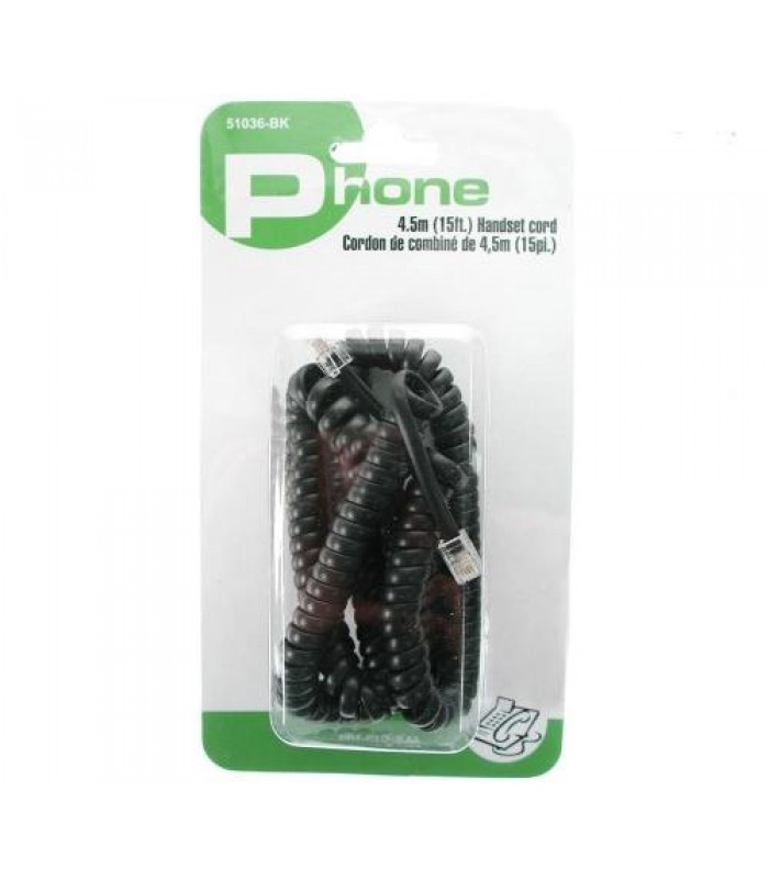 Cordon de téléphone spirale 15 Pieds 4,5m - Noir