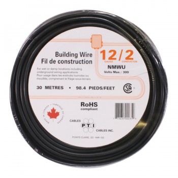 PTI Solid Wire - 2c/12 AWG - NMWU - Black - 30m