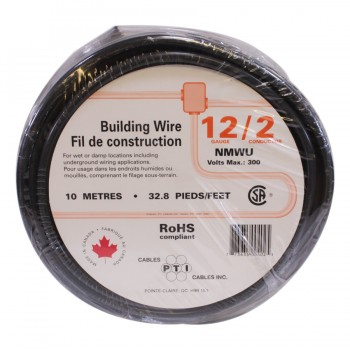 PTI Solid Wire - 2c/12 AWG - NMWU - Black - 10m