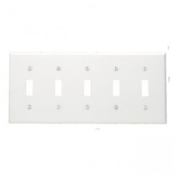 Plaque murale en nylon pour cinq interrupteurs à bascule, en blanc