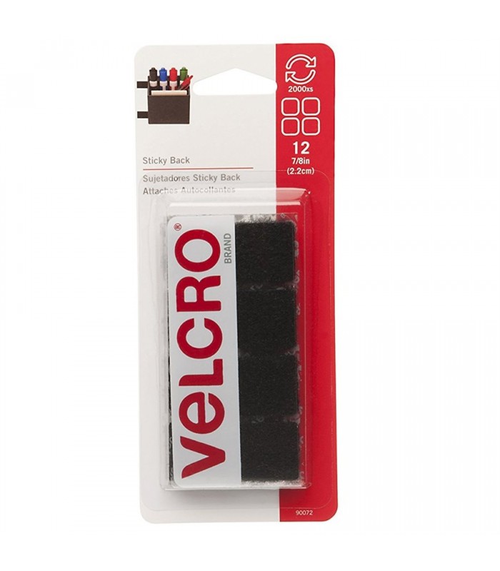 Velcro Tape General Purpose 7/8 in. Square Black - 12 pcs