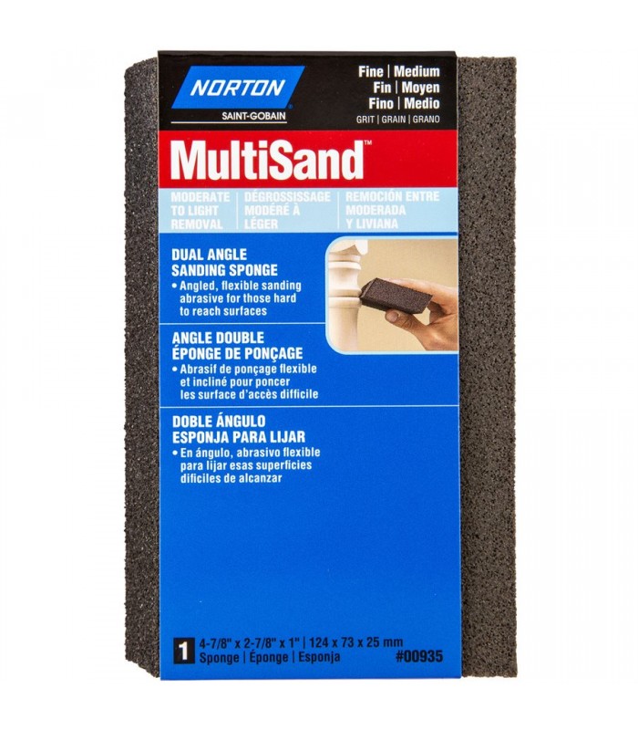 Norton 00935 Dual Angled Sanding Sponge, 4-7/8 in L x 2-7/8 in W 1 in T Aluminum Oxide - Gray