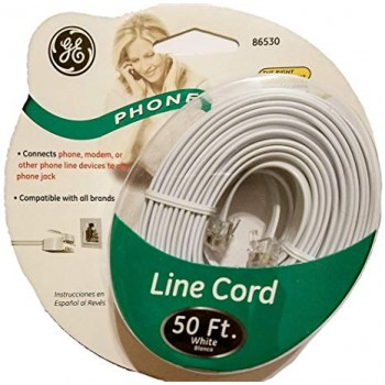 Câble de téléphone 4C RJ11 50 pi. Blanc de GE