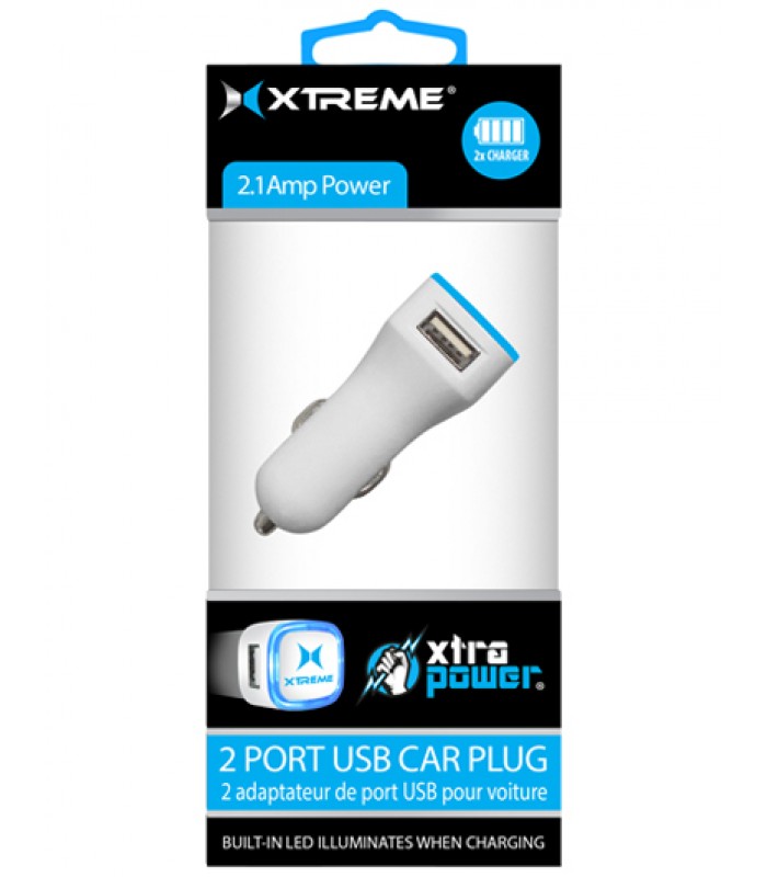 Xtreme 2.1Amp Dual Port USB Car Charger - Blue