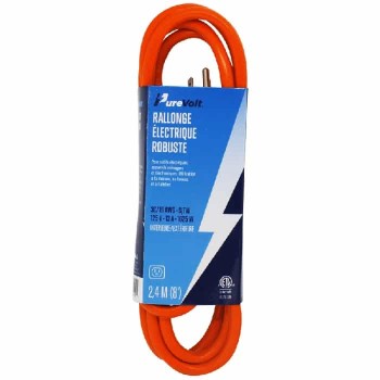 PureVolt Extension Cord Outdoor - 16 AWG SJTW 2.4M (8') Orange
