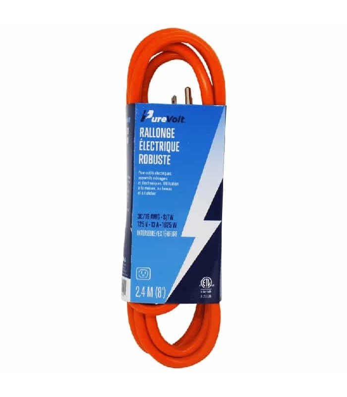 PureVolt Extension Cord Outdoor - 16 AWG SJTW 2.4M (8') Orange