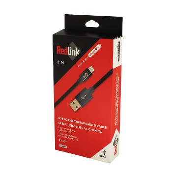 RedLink Câble tressé USB mâle à Lightning - Noir - 2m