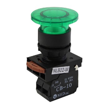 Momentary Push Button - Mushroom Head - Illuminated - Green