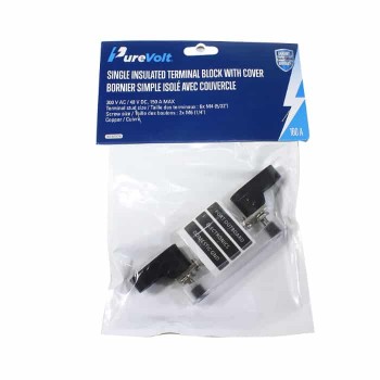PureVolt Single Insulated Temrinal Blockwith Cover - 300V CA /48V DC- 150A - 6 X M4 - Copper
