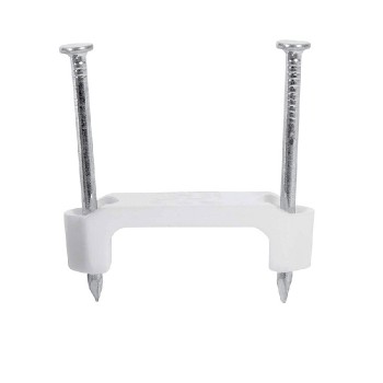 RedTools Double Nail Flat Cable Clip - 1/2" - White - Pack of 100