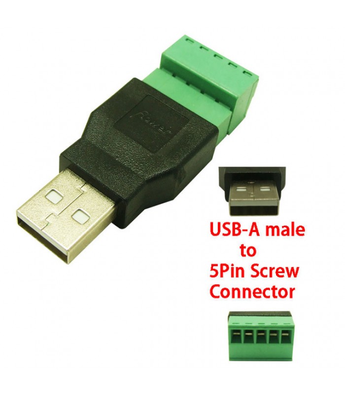 USB A Male Adapter to 5 pins Pitch Screw Terminal Block Connector