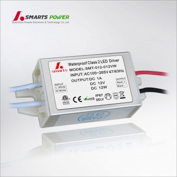 Constant Voltage Led Driver, in 100-265v, out 1 Amp, 12VDC, IP67, Certified