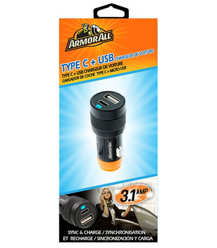 ArmorAll Chargeur de voiture Type-C avec USB 3.1A