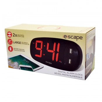 Escape Digital alarm clock with 2 USB charging ports
