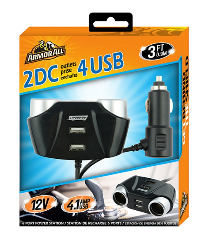 Chargeur de voiture 12V avec 2 ports CC et 4 ports USB de Armor All