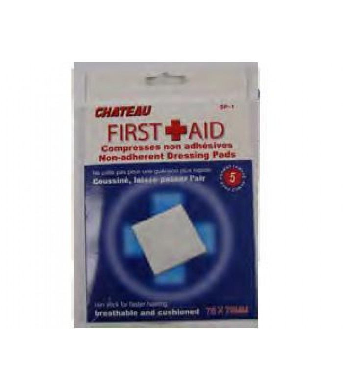 First Aid 5 Pak Non-adherent Dressing Pads - 75mm x 75mm