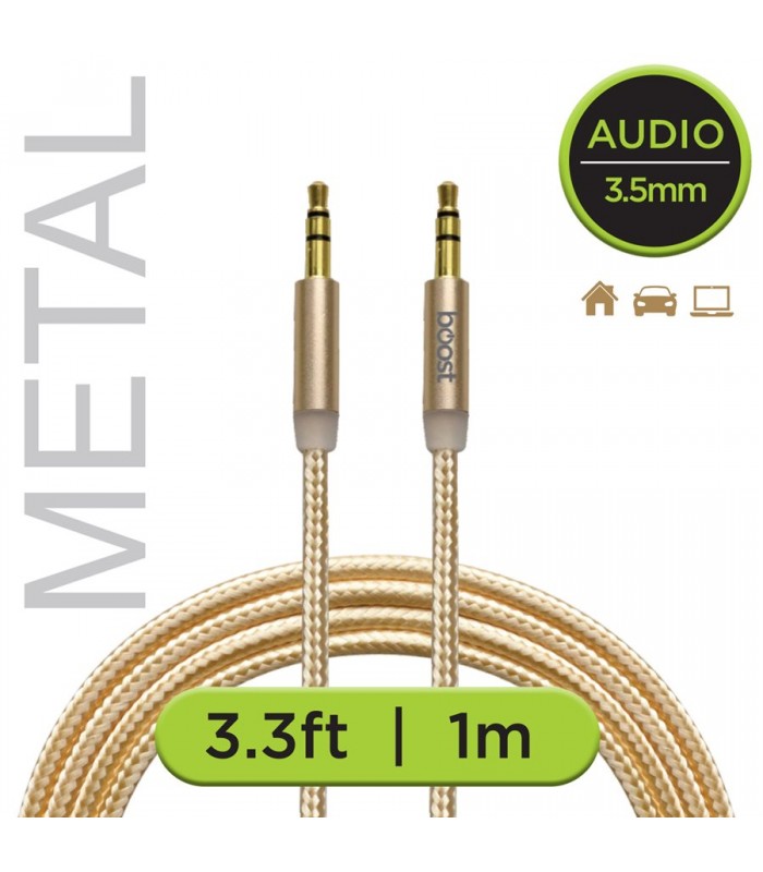 BOOST Câble audio tressé double en nylon anti-nœuds. Embouts en métal et connecteurs plaqués or.Longueur: 1 m (3.3 pi.)