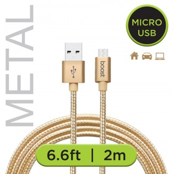 BOOST Câble micro USB tressé double et anti-nœuds avec embouts en métal. Longueur - 2 m (6.6 pi.)
