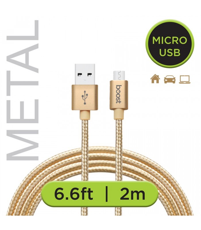 BOOST Câble micro USB tressé double et anti-nœuds avec embouts en métal. Longueur - 2 m (6.6 pi.)