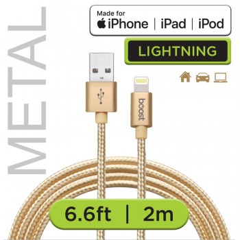BOOST Câble Lightning tressé double et anti-nœuds avec embouts en métal. Certifié Apple® (MFI).Longueur - 2 m (6.6 pi.)