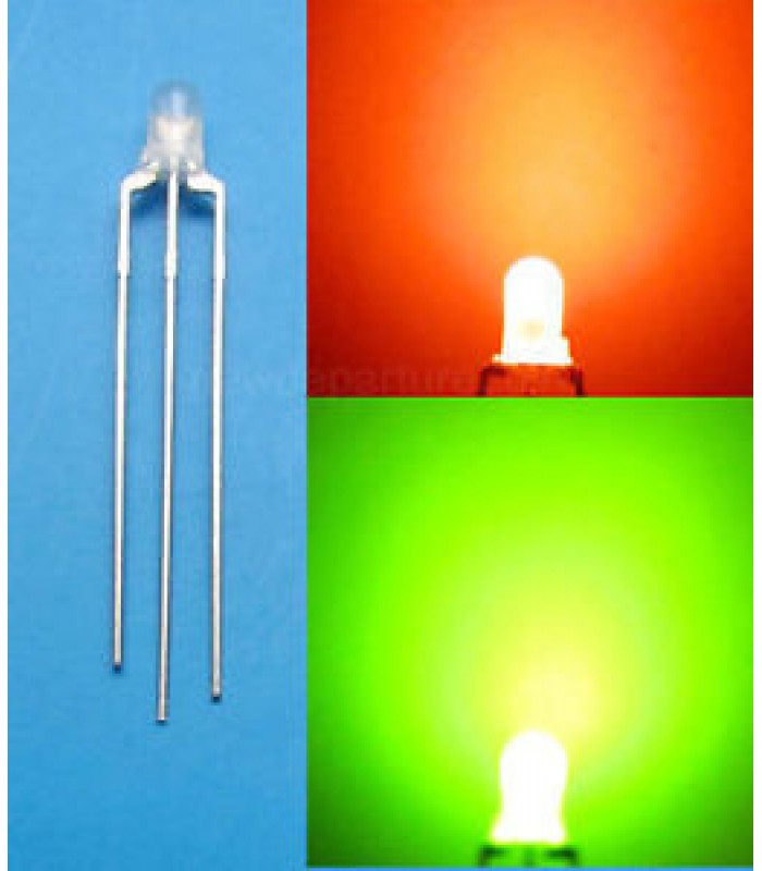 DEL bi-couleur rouge/vert 3mm anode commune - Paquet de 10