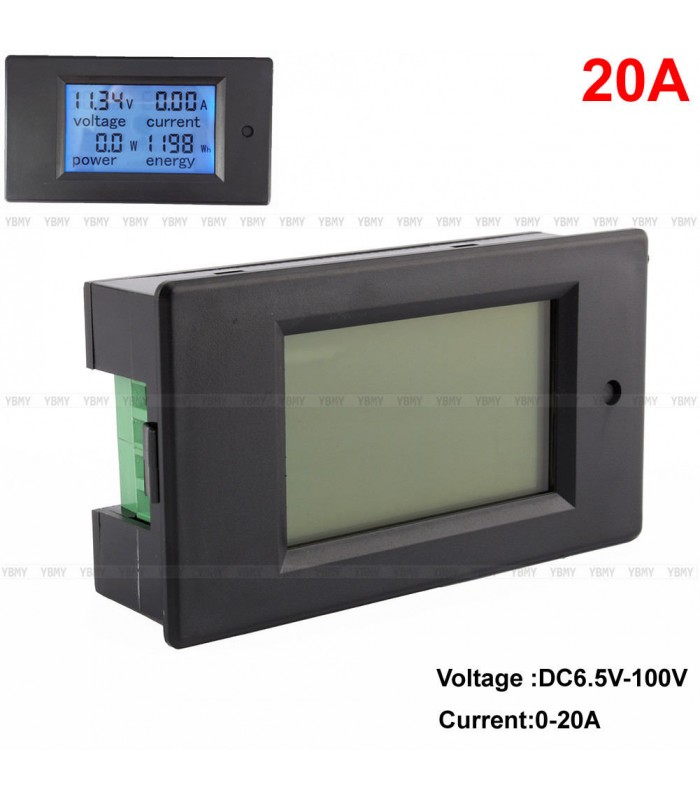 DC 20A LCD Tension Courant KWh Watt batterie de voiture Panel Power Monitor