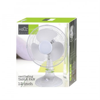 Oscillating 12-inch table fan - White