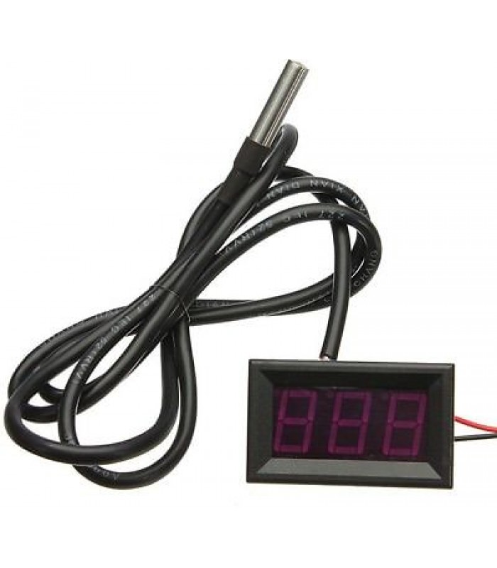 Red Digital Thermometer LED DS18B20 Waterproof Temperature Sensor 4-28V -55~125°C