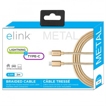 eLink 6.6ft USB-C to Lightning heavy duty braided cable