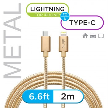 eLink 6.6ft USB-C to Lightning heavy duty braided cable