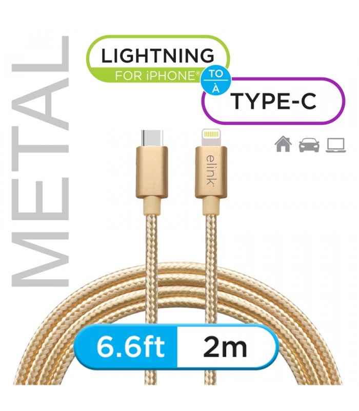 eLink 6.6ft USB-C to Lightning heavy duty braided cable