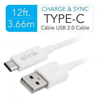 Câble USB 2.0 de 12 pi (3,66m) avec connecteur Type-C de eLink