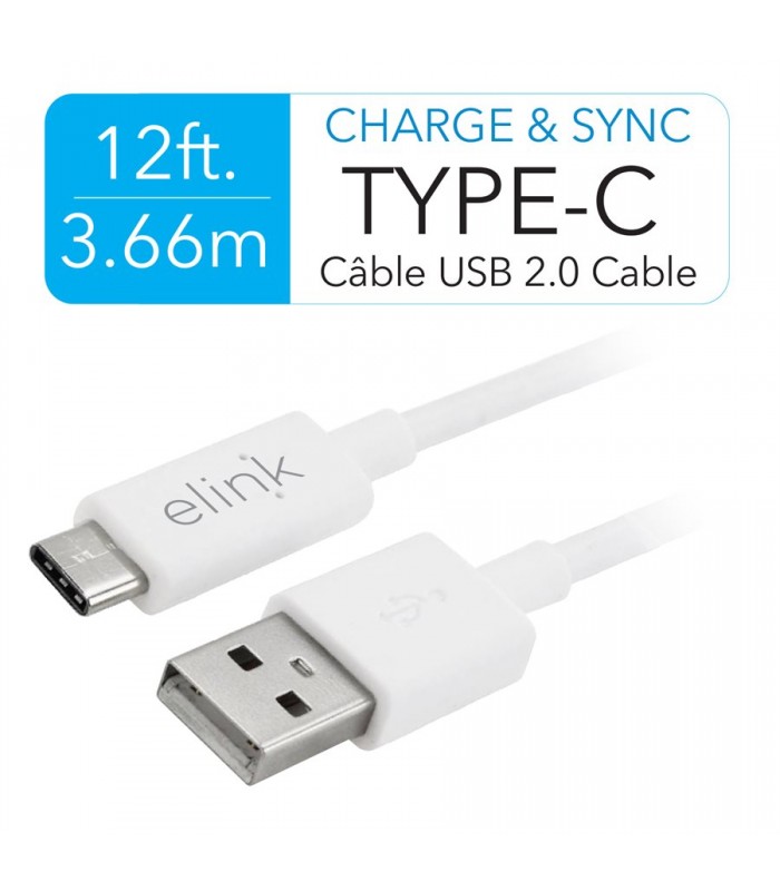 Câble USB 2.0 de 12 pi (3,66m) avec connecteur Type-C de eLink