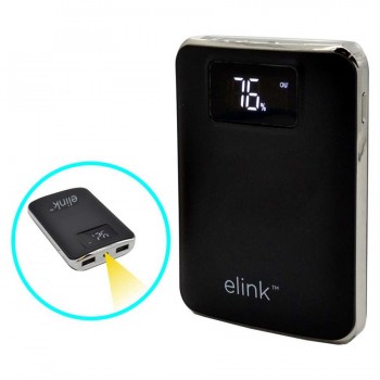 eLink 10000mah power bank w 2 usb ports 1a and 2.1a, light, w LCD display