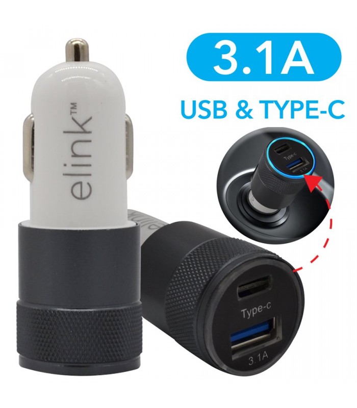 eLink 2 port USB-A and USB-C car charger 5V 3.1A