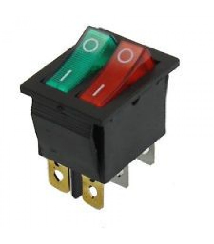 Green Red Light 6 Pins Double SPST On/Off Rocker