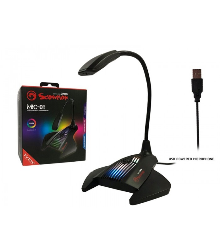 Marvo MIC-01 Microphone de jeu à LED 7 couleurs et RVB alimenté par USB - noir